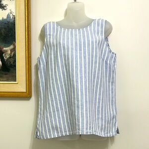 Ellen Tracy Blue and White Boxy Sleeveless Tank Top